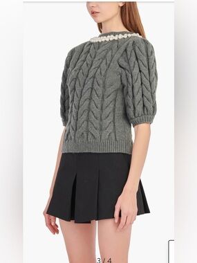 Endless Rose Imitation Pearl Trim Sweater